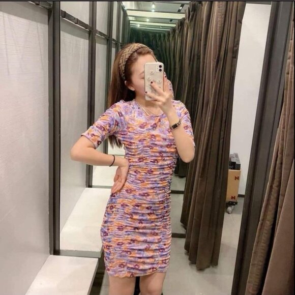 Zara purple print draped dress Size M NEW WITH TAG! - Picture 4 of 10